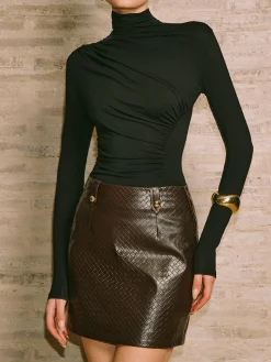 Versatile Mock Neck Pleated Slim Blouse