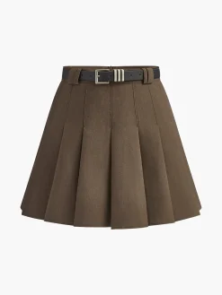 Versatile Pleated Mini Skirt With Belt