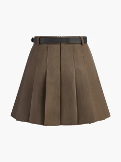 Versatile Pleated Mini Skirt With Belt