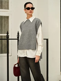 Versatile Side Buckle Belt Sweater Vest