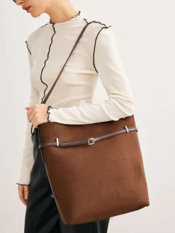 Versatile Suede Buckle Bucket Bag