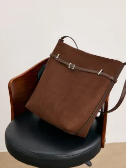 Versatile Suede Buckle Bucket Bag