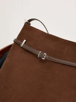 Versatile Suede Buckle Bucket Bag