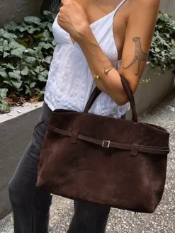 Vintage Buckle-Design Top-Handle Bag