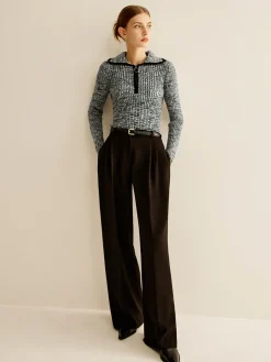 Vintage Contrast Trim Zipper Knit Top