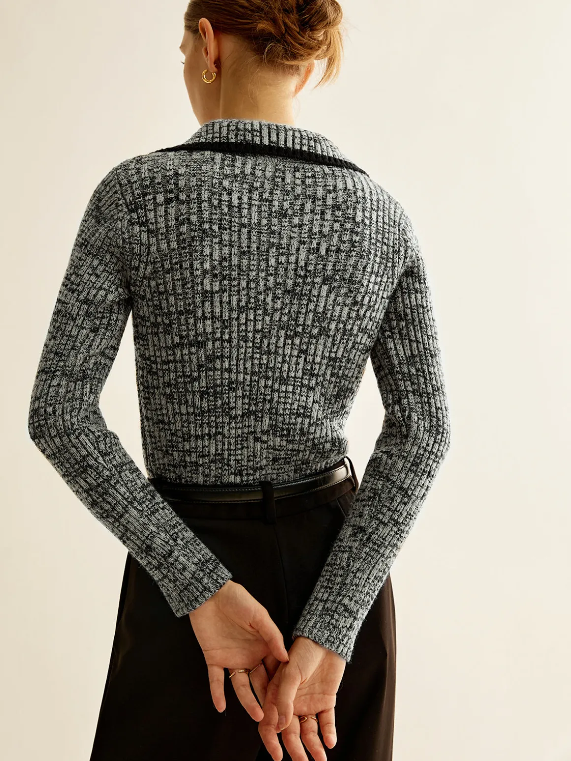 Vintage Contrast Trim Zipper Knit Top