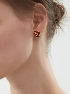 Vintage Dripped Glaze Knotted Hoop Stud Earrings