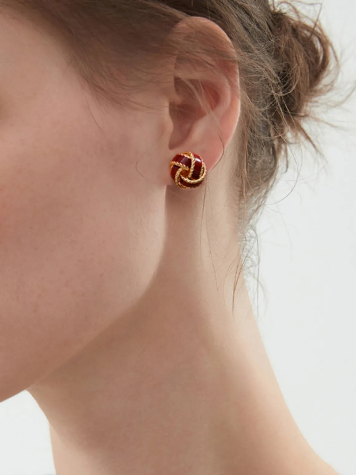 Vintage Dripped Glaze Knotted Hoop Stud Earrings