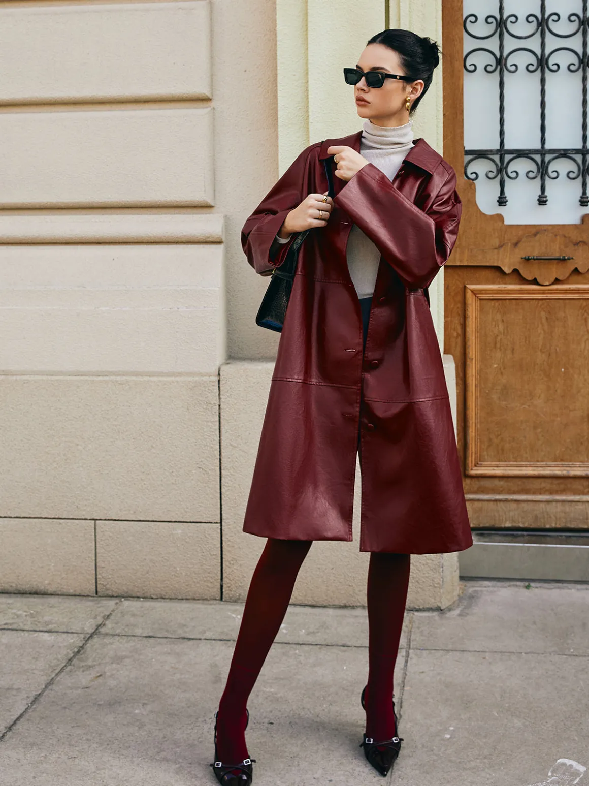 Vintage Faux Leather Long Jacket