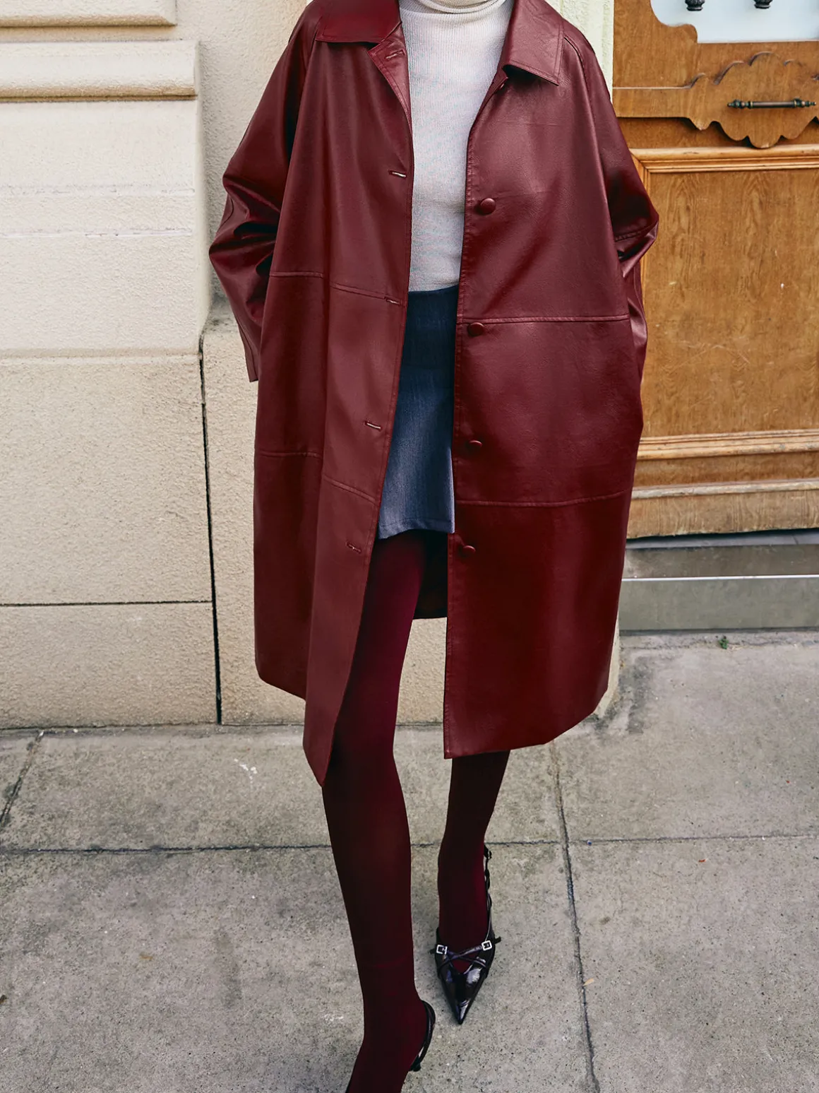Vintage Faux Leather Long Jacket
