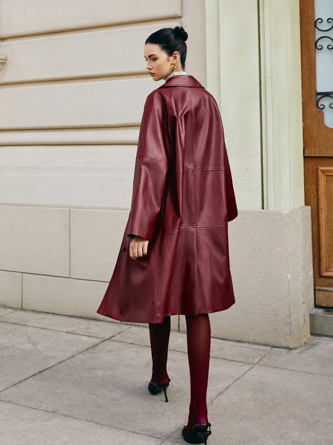Vintage Faux Leather Long Jacket