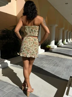 Vintage Floral Belted Skirt Set
