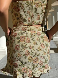 Vintage Floral Belted Skirt Set
