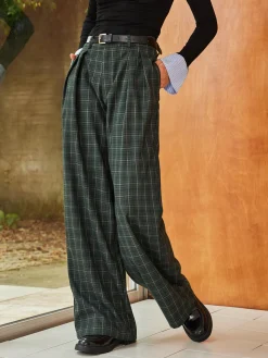 Vintage Plaid Belted Wide-Leg Pants