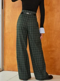 Vintage Plaid Belted Wide-Leg Pants