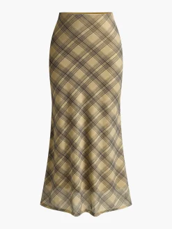 Vintage Plaid Midi Skirt