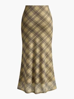 Vintage Plaid Midi Skirt