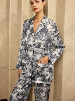 Vintage Printed Piping Pants Set