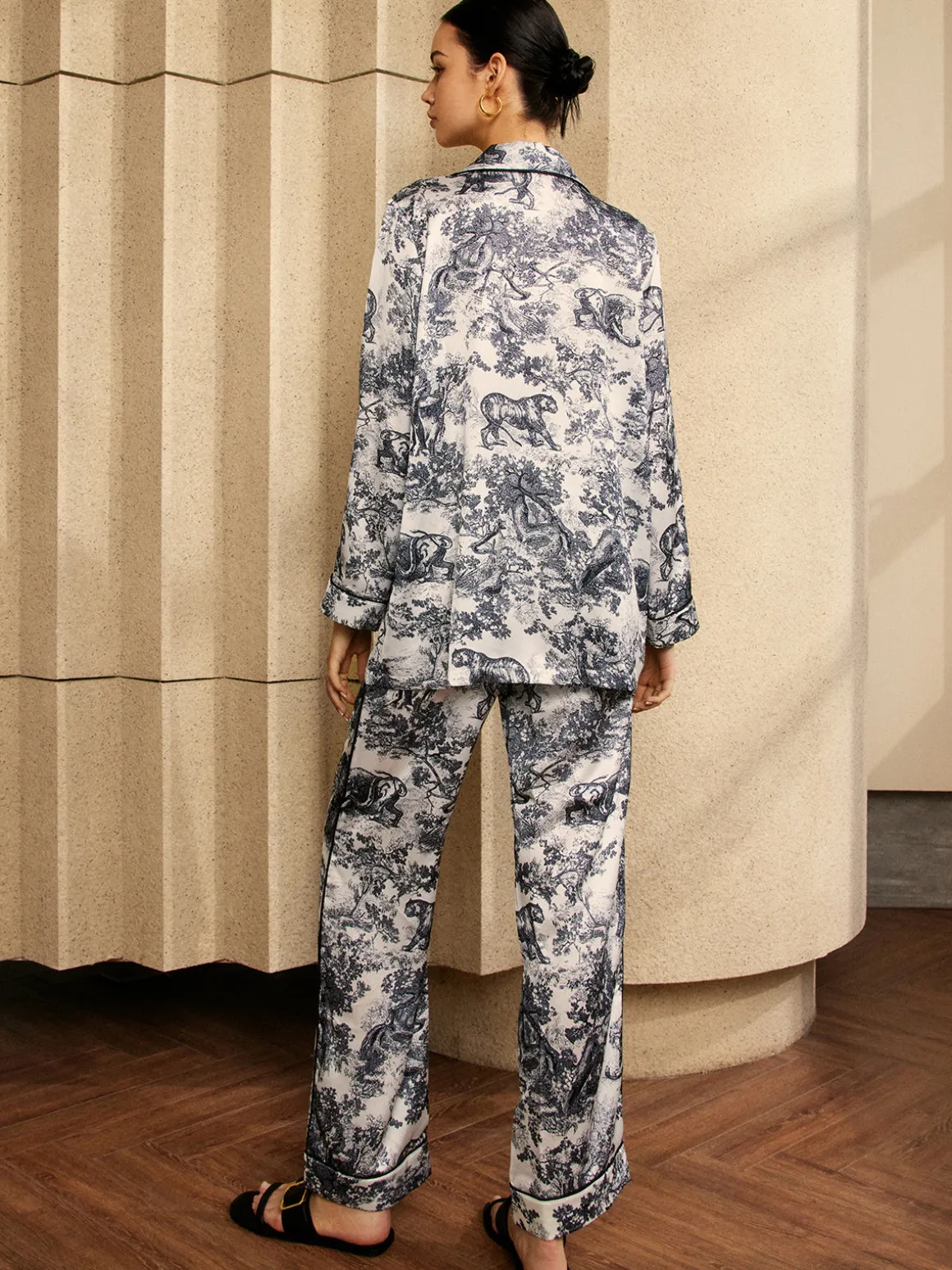 Vintage Printed Piping Pants Set