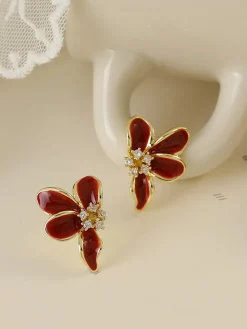 Vintage Rhinestone Floral Stud Earrings