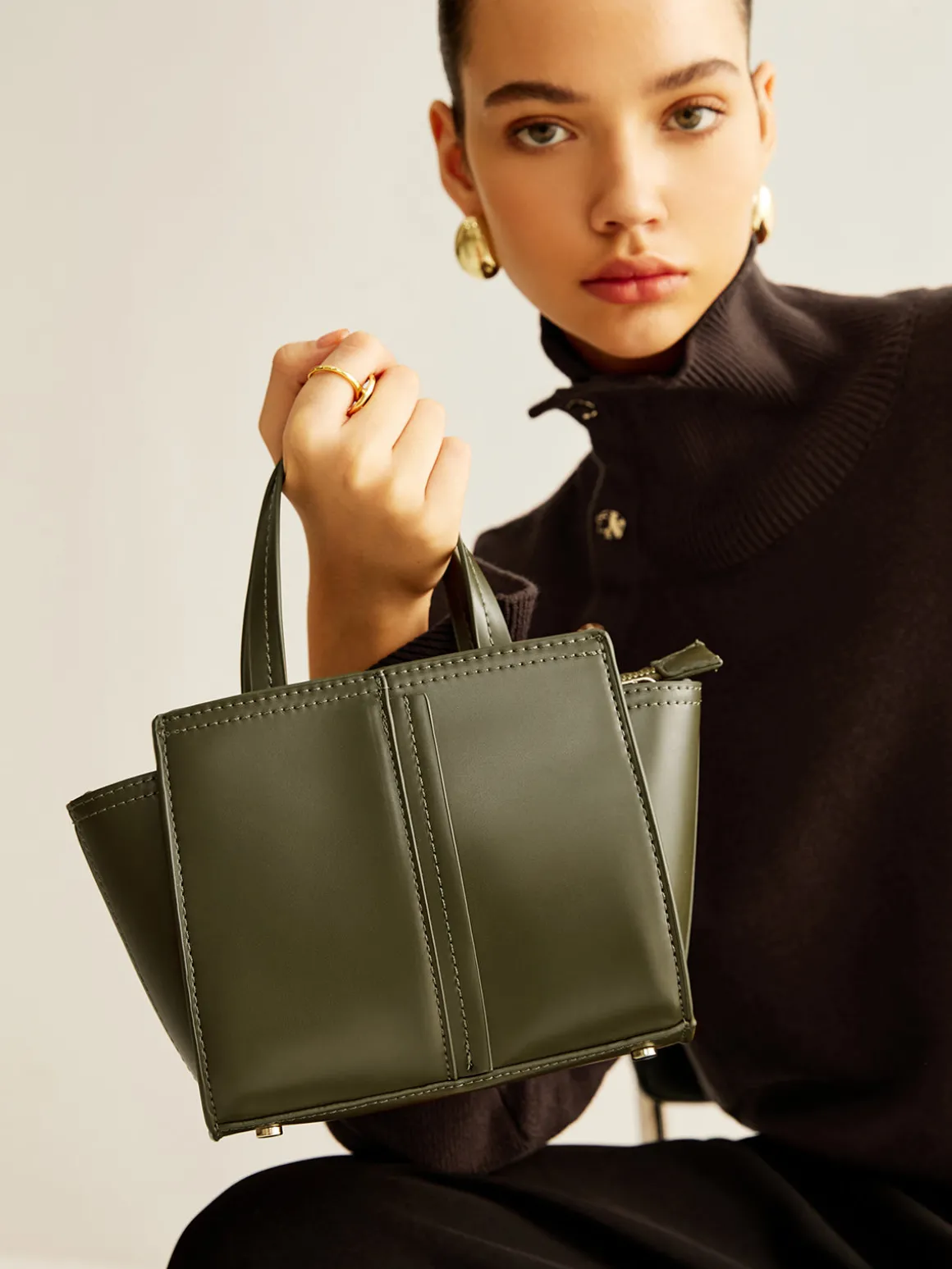 Vintage Two Way Zipper Handbag