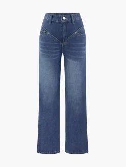 Vintage Wash Denim Straight Leg Jeans