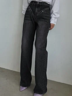 Vintage Wash Denim Straight Leg Jeans