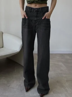 Vintage Wash Denim Straight Leg Jeans