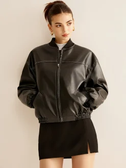 Vintage Zipper PU Leather Short Jacket