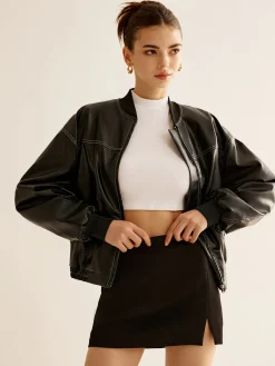 Vintage Zipper PU Leather Short Jacket
