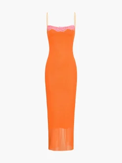 Vitamin C Mesh Lace Trim Long Dress