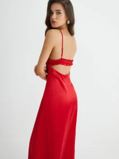 V-Neck Backless Tie Front Long Dress
