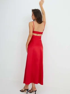 V-Neck Backless Tie Front Long Dress