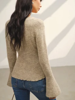 V-Neck Bell Sleeve Button Cardigan