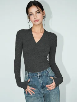 V-Neck Bodycon Jersey T-Shirt
