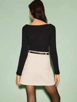 V-Neck Bow Front Slim Sweater