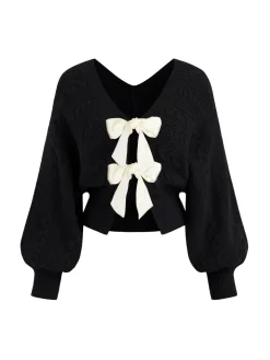 V-Neck Bow Front Twist Cardigan