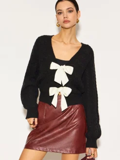 V-Neck Bow Front Twist Cardigan