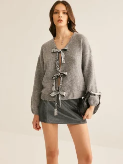 V-Neck Bow Knotted Cardigan