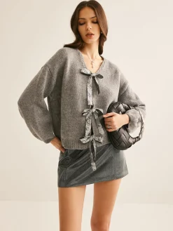 V-Neck Bow Knotted Cardigan