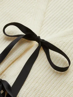 V-Neck Bow Ribbed Cardigan