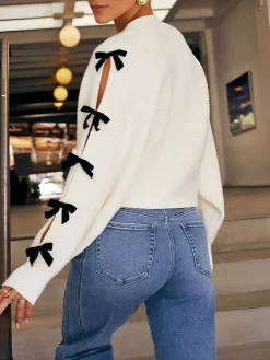 V-Neck Bow-Decor Short Cardigan