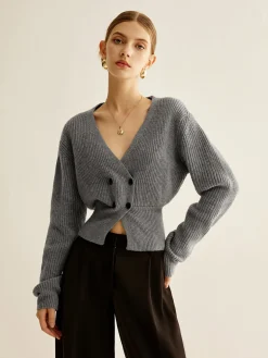 V-Neck Button Cinched Cardigan