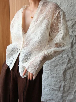 V-Neck Button Floral Sheer Shirt