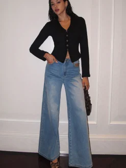 V-Neck Button Petite Blouse
