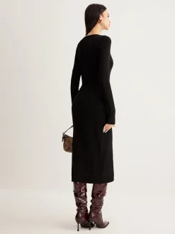 V-Neck Button Slim Long Dress