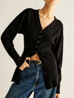 V-Neck Button Slit Cardigan