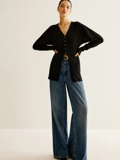 V-Neck Button Slit Cardigan