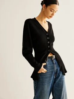 V-Neck Button Slit Cardigan