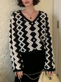 V-Neck Chevron Breasted Cardigan